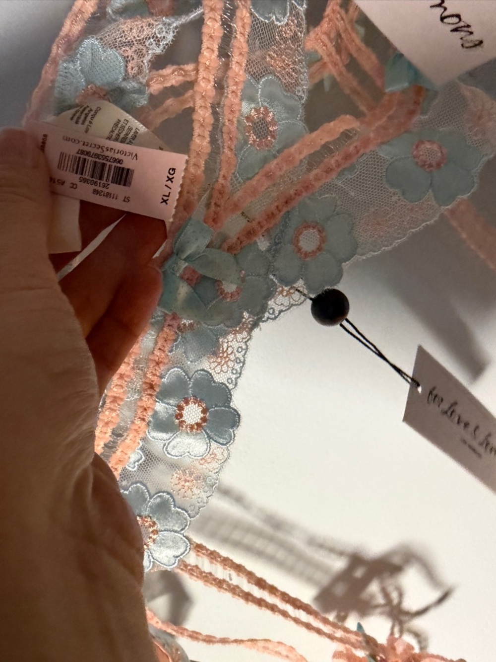 For Love and Lemons Delicate Peach & Blue Floral Lace Lingerie Set - Picture 3 of 10